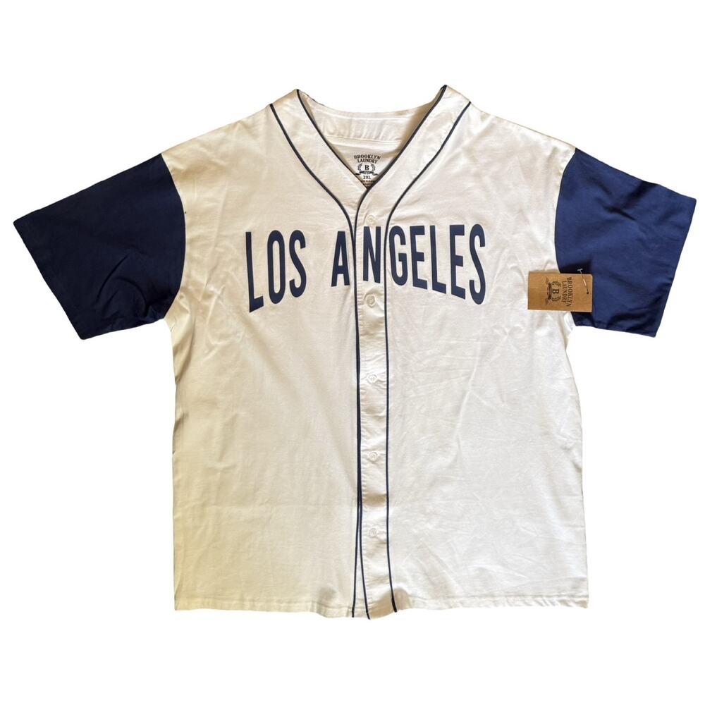 Brooklyn Laundry Shirt Mens Size 2XL Los Angeles Baseball White Navy Cotton NWT - Picture 2 of 10